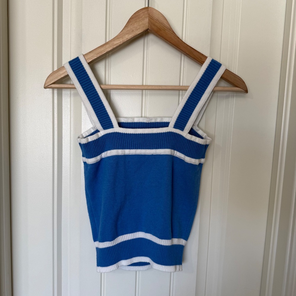 Dokotoo Knit Tank Top Women Small Blue White Excellent Striped Square Neck Camis - Picture 5 of 7